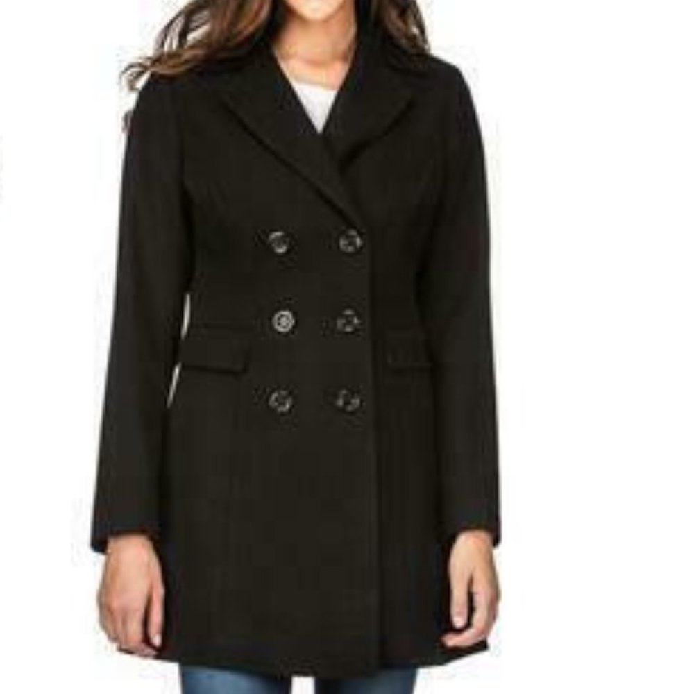 Haute Edition Breasted Wool Blend Peacoat Black Lg
